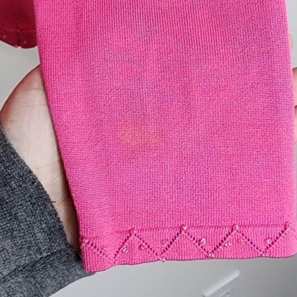 Oscar by Oscar De La Renta Silk Blend Beaded Button Front Cardigan Pink Small - Picture 7 of 12